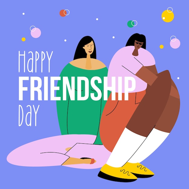 소녀 여자 친구 십대 커플과 문구 Happy Friendship Day 재미있는 축하 Happy Day