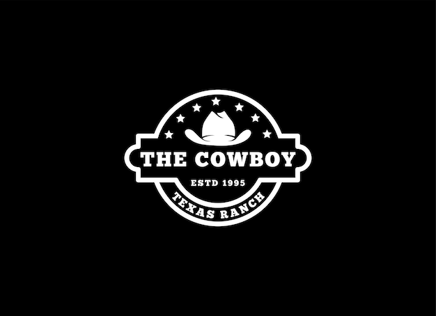 Логотип ковбоя в винтажном стиле. вектор логотипа ковбойской шляпы.
