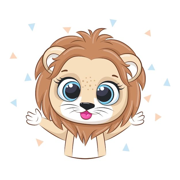 かわいいライオンは微笑んで抱きしめたいです。漫画のベクトルイラスト。