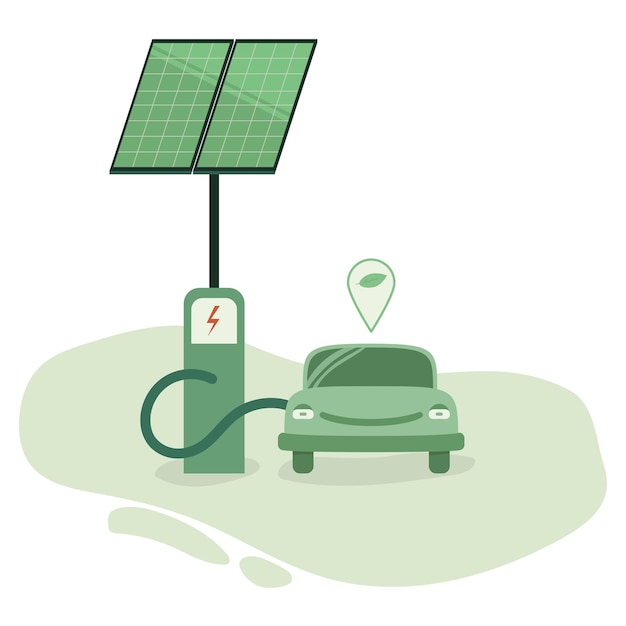 벡터 전기 자동차는 태양 전지 패널로 충전됩니다.