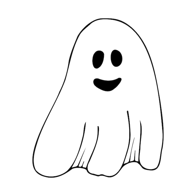白い背景で隔離の落書きスタイルのハロウィーンのベクトルの幽霊の幽霊