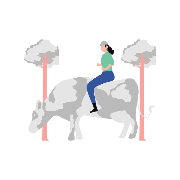 ベクトル 少女が牛に乗っている