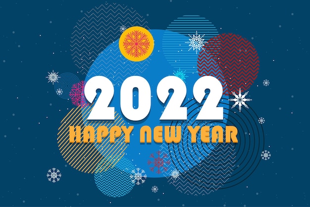 벡터 숫자 2022와 새해 복 많이 받으세요 및 파란색 배경, 벡터 일러스트 레이 션에 눈송이와 새 해의 인사말 카드