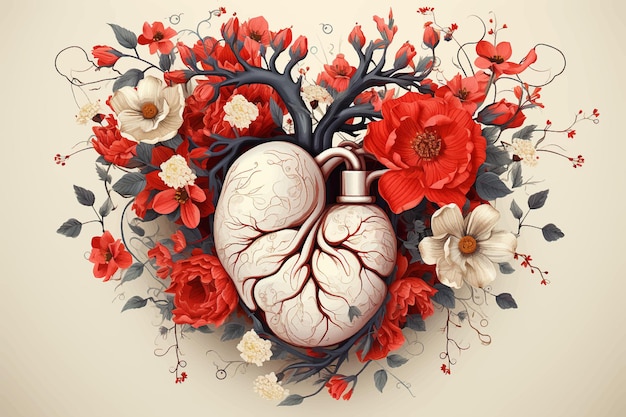 Вектор Человеческое сердце - важный орган, который перекачивает кровь по всему телу, снабжая кислородом и орехом.