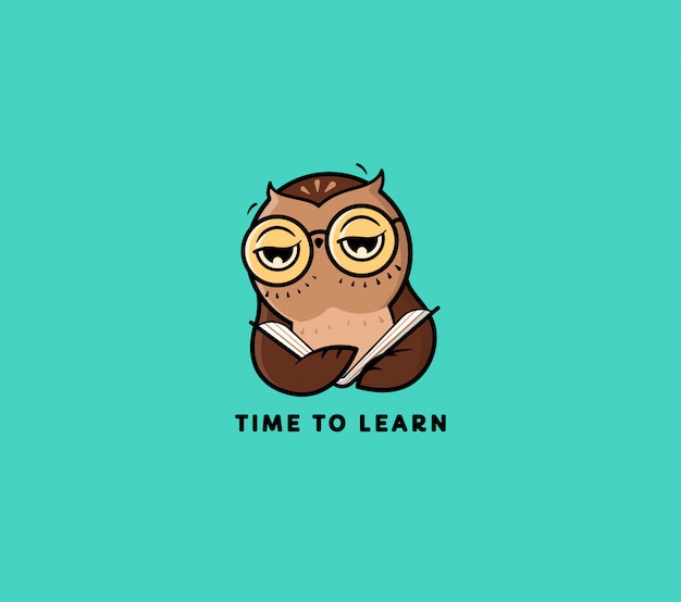 フクロウのロゴは本を読みます。教育のための面白い漫画のキャラクター