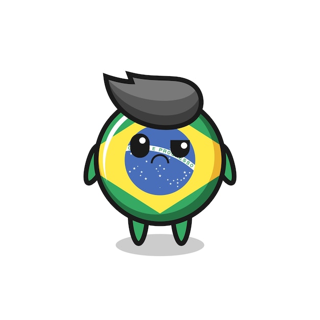회의적인 얼굴을 가진 브라질 국기 배지의 마스코트