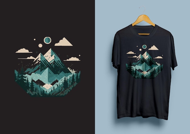 Вектор Дизайн горной ретро-винтажной футболки векторная футболка