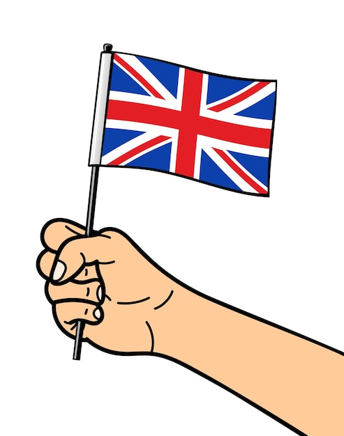 ベクトル 白い背景に分離されたイギリスの旗の国旗の国旗を手に