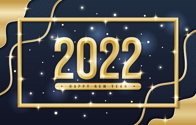 솔리드 골드 스타일과 어두운 배경으로 새해 2022 벡터 디자인