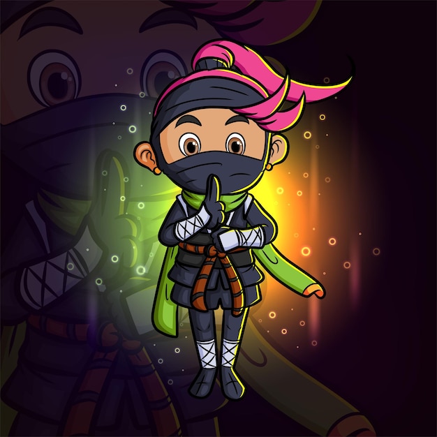 サイレントサインeスポーツマスコットロゴデザインを与える忍者の女の子