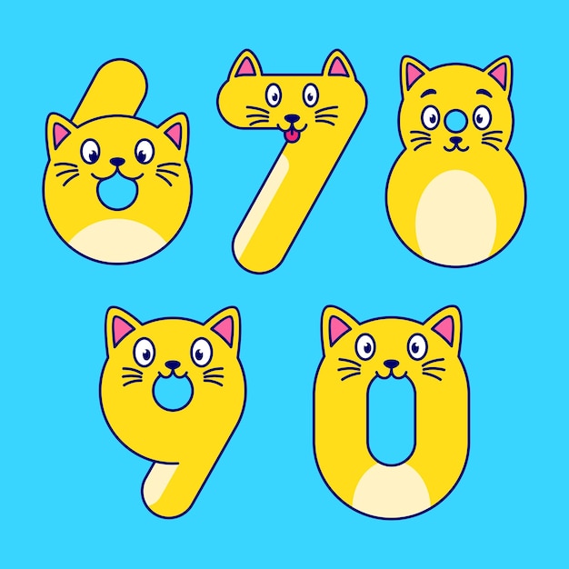 Вектор Число 67890 как милая векторная иллюстрация кота. число дня рождения мультяшного кота