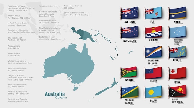 Вектор Карта океании, разделенная по странам