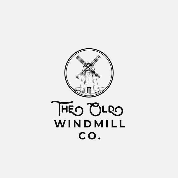 Old wind mill companyの抽象的な記号、記号、またはロゴ