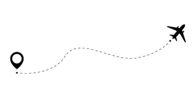 Самолет следует пунктирной линии от начальной точки до конечной точки маршрут самолета на белом фоне векторная иллюстрация