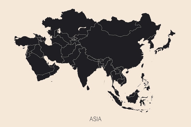 벡터 국가의 경계가 있는 아시아 대륙의 정치 상세 지도 세계의 매우 상세한 정치 지도