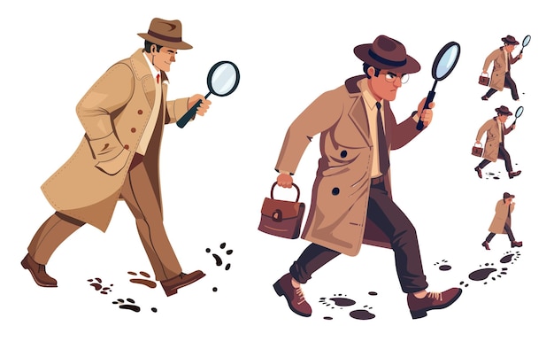 ベクトル 私立探偵は足跡をたどり犯罪を調査する道を歩く私立探偵