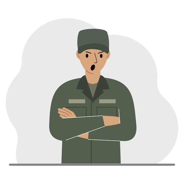 Профессия солдата человек в военной форме армия и военная концепция векторная плоская иллюстрация