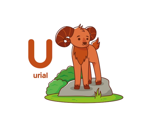 벡터 숫양은 바위에 서 있다 귀여운 동물 urial 벡터 그림 알파벳