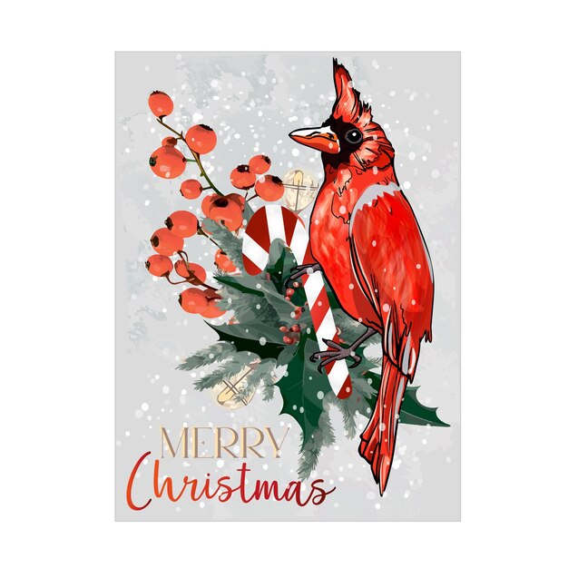 Вектор Красный кардинал на рождественской иллюстрации зимняя иллюстрация для приглашений на открытки