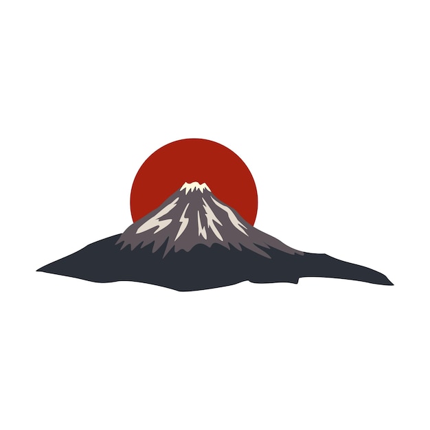 ベクトル 白い背景に分離されたフラット スタイルの神聖な山富士日本のアイコン