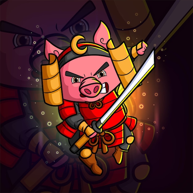 Свинья-фехтовальщик атакует с дизайном логотипа талисмана меча esport