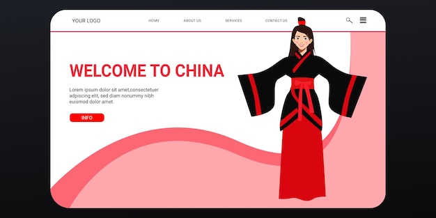 Вектор Целевая страница туристического агентства путешествие в китай
