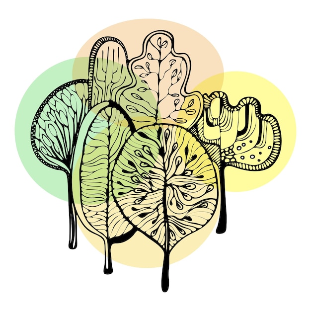 Вектор Деревья графическая стилизация ручной рисунок чернила рисунок для изображения на распечатке обоев стены