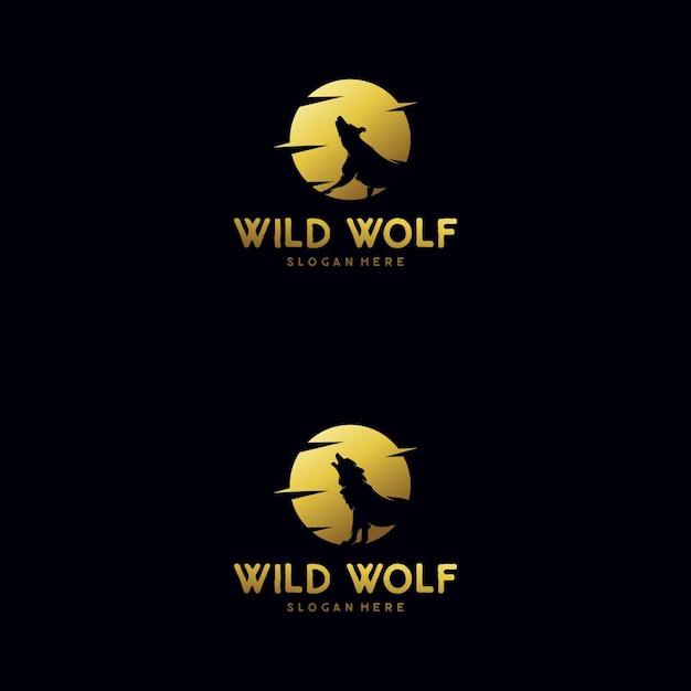 Волк воет на лунный логотип