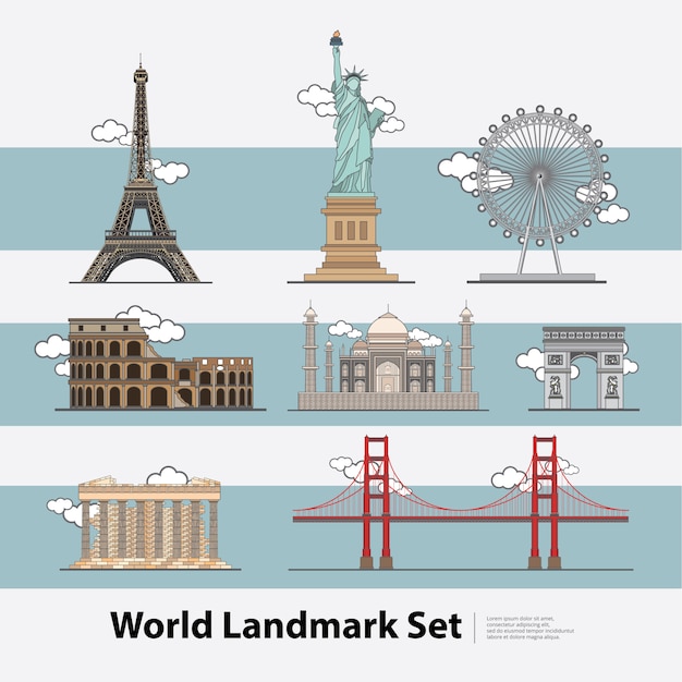 Набор иллюстраций world landmark travel