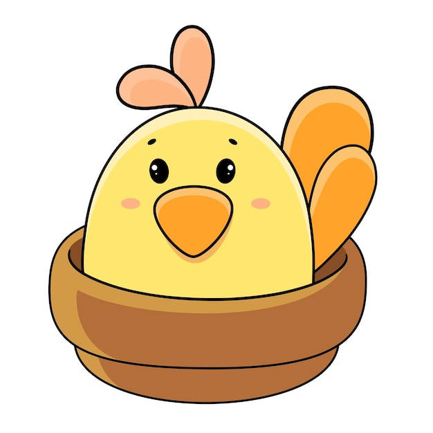노란 암탉이 둥지에 앉아 있다 귀여운 만화 닭 벡터 새