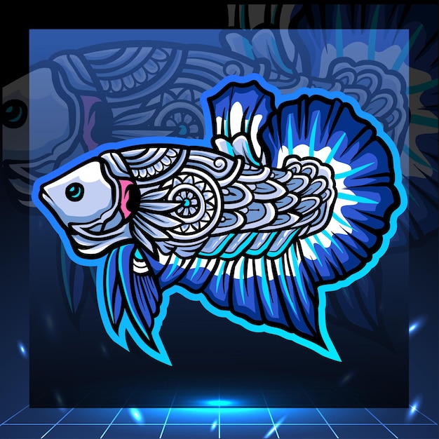 Zentangle arts of blue rim betta fish талисман дизайн логотипа киберспорта