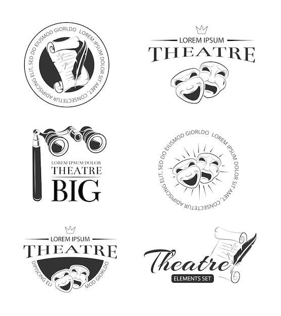 Vector theater acting entertainment performance vector retro labels