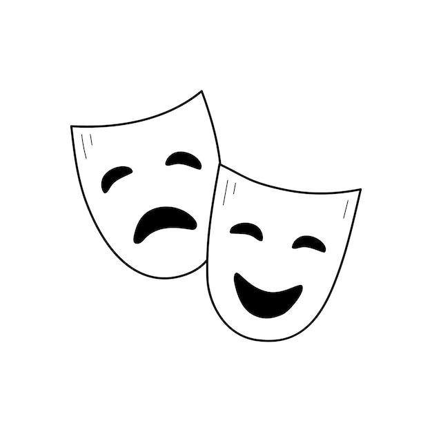 Theater drama mask outline icon Actor face mask isolated line drawing element Vector illustration