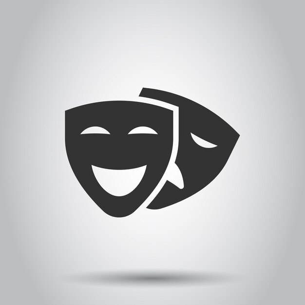 Икона театральной маски в плоском стиле Комедия и трагедия векторная иллюстрация на белом изолированном фоне Улыбка лица бизнес-концепция