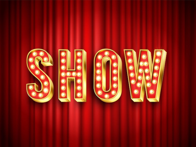Vector theater show label. red curtain for stage, drapery theater for show action, vector illustration. entertainment and performance scene