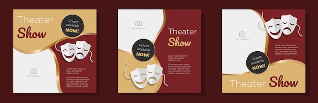 Theater show social media post banner set actor dramatic happy masks advertisement concept actor