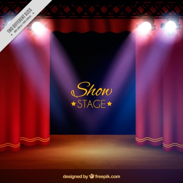 Vector theater stage background with spotlights in realistic style