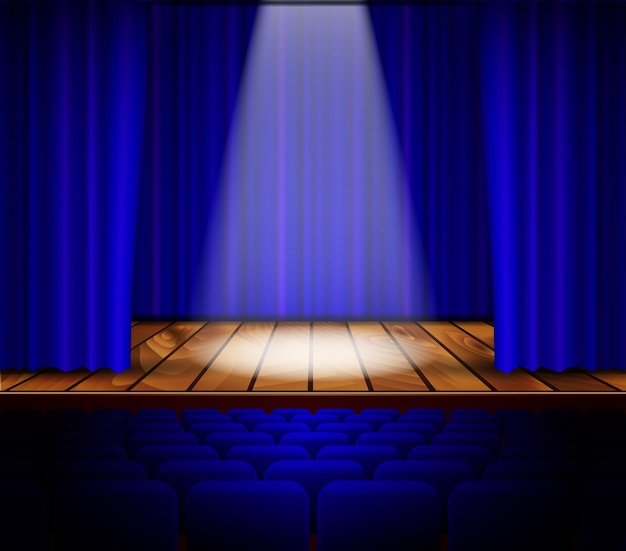 Vector theater stage with blue curtain