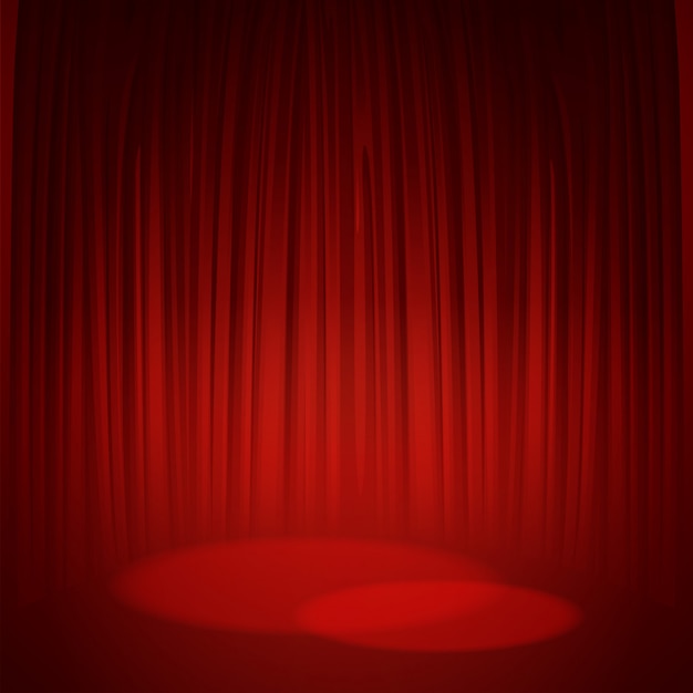 Vector theater stage with red curtain.  illustration