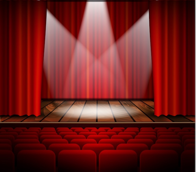 Theater stage with a red curtain