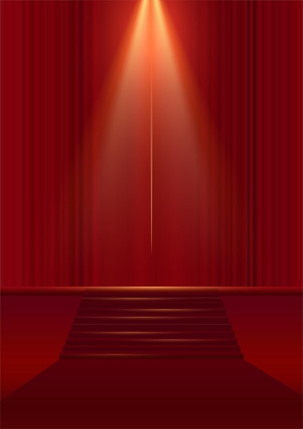 Theater stage with red curtains and spotlights Vector