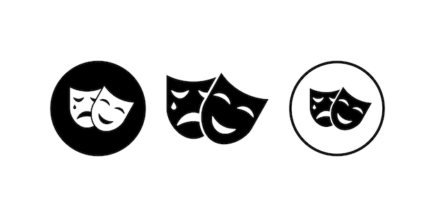 Theater tragic and comic mask Carnival masks Drama and comedy vector icon