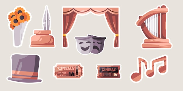 Theatre opera comedy stage performance object set collection drawing illustration sticker doodle cartoon style