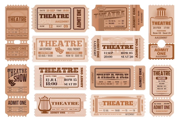 Vector theatre retro tickets theater admits templates