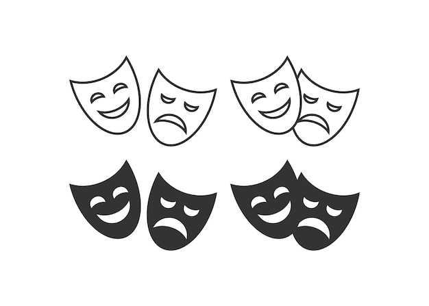 Икона театральных масок Счастливые и трагедийные лица иллюстрируют символ театрального вектора эмоций