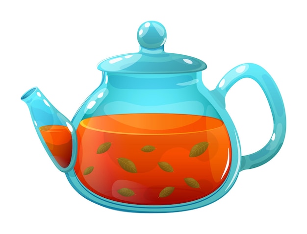 Thee in een glazen theepot Vector illustratie in cartoon stijl