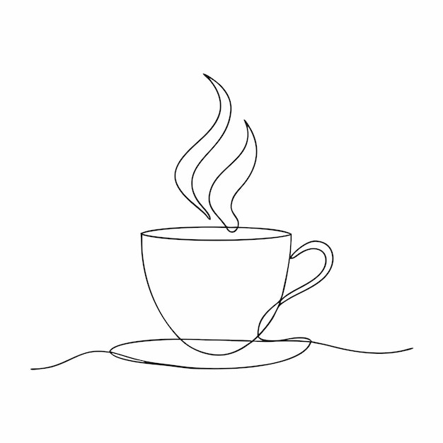 Theekop Lijn vectorkunst illustratie omtrek theekop geïsoleerde witte achtergrond 26