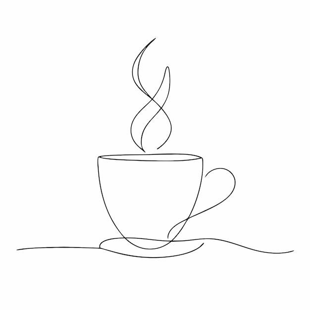 Theekop Lijn vectorkunst illustratie omtrek theekop geïsoleerde witte achtergrond 32