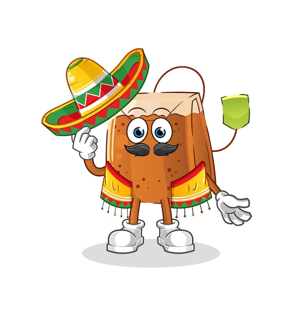 Theezakje Mexicaanse cultuur en vlag. cartoon mascotte vector