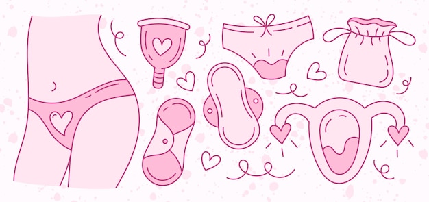 Thema menstruatie Periode Diverse producten voor vrouwelijke hygiëne Zero waste objects